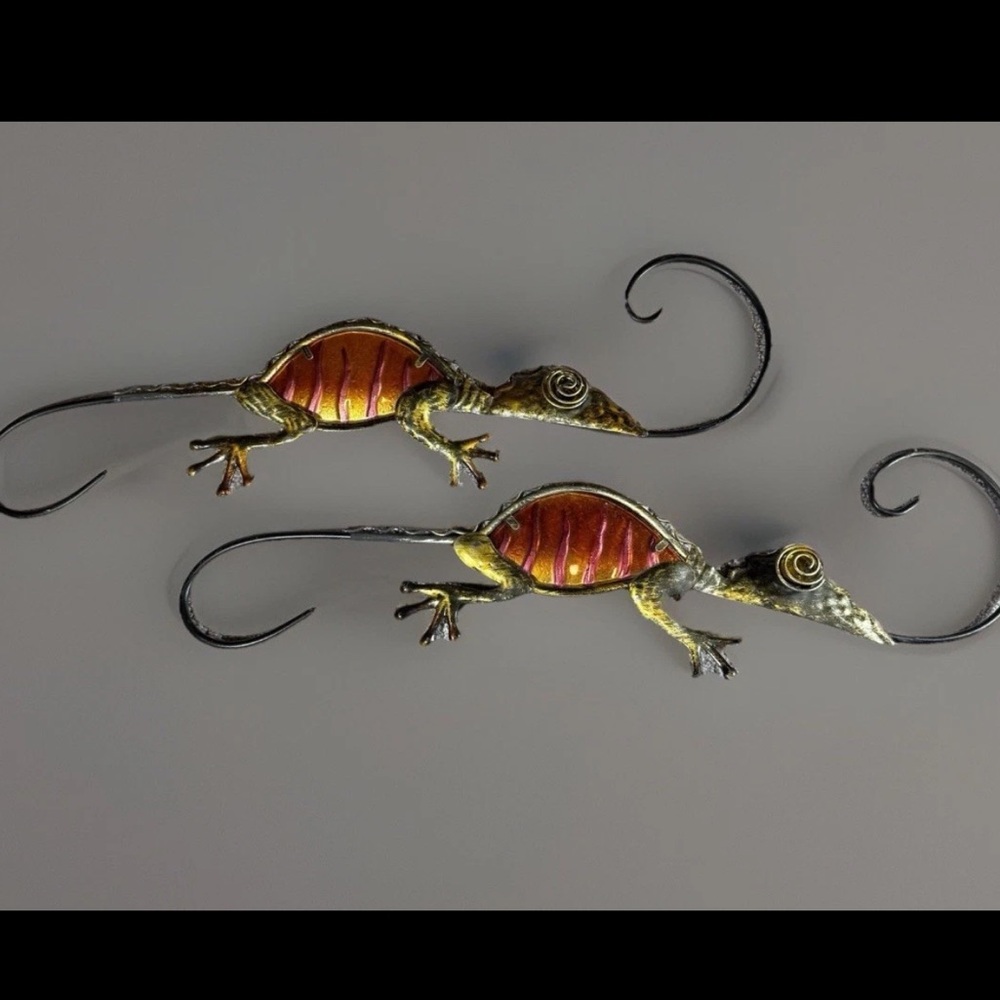 2 GECKOS Decor Orange 18” Stained Glass Plasma Cut Metal Wall Garden Decor LARGE